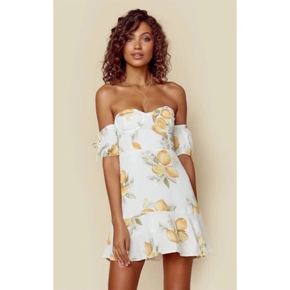 🍋 FL&L Lemonade Limonada Lemon Print Off-Shoulder Bustier Dress